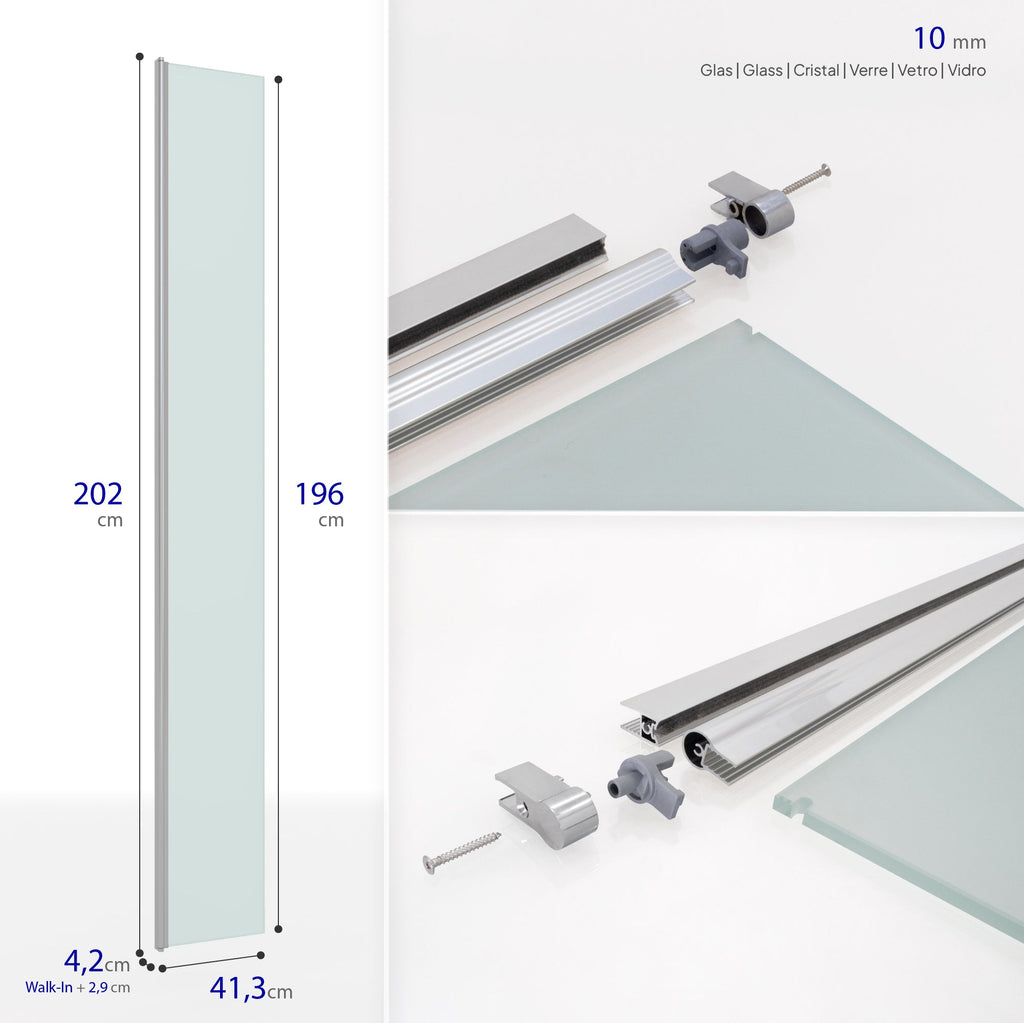 Extensión giratoria de 40 cm para mampara de ducha Walk-In | Vidrio templado 10 mm, protección contra salpicaduras