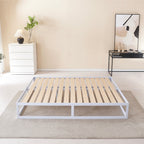 HARUKI - Letto con struttura metallica e doghe in legno naturale, spazio contenitivo di 31,8 cm - Nero o Bianco