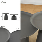 ONAT - Set di 2 tavolini da caffè/centro con struttura metallica e finitura nera (Ø 65 e Ø 45 cm)