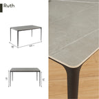 RUTH - Mesa de refeição para interior e exterior em cerâmica com efeito pedra e alumínio, 140x80 cm