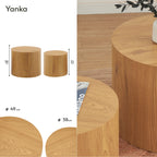 YANKA - Conjunto de 2 mesas de centro en MDF con acabado efecto madera - Ø 49 y Ø 38 cm