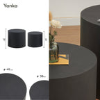 YANKA - Set di 2 tavolini da caffè in MDF nero opaco - Ø 49 e Ø 38 cm