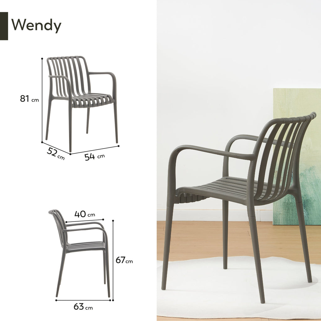 WENDY - Conjunto de 2 cadeiras para interior e exterior em polipropileno cinzento