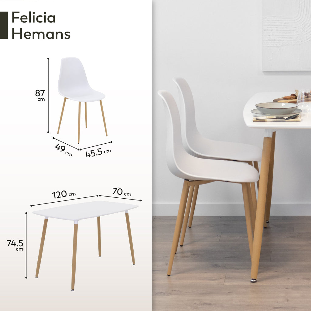 Set Tavolo e Sedie Felicia Hemans, Struttura Metallica Effetto Legno