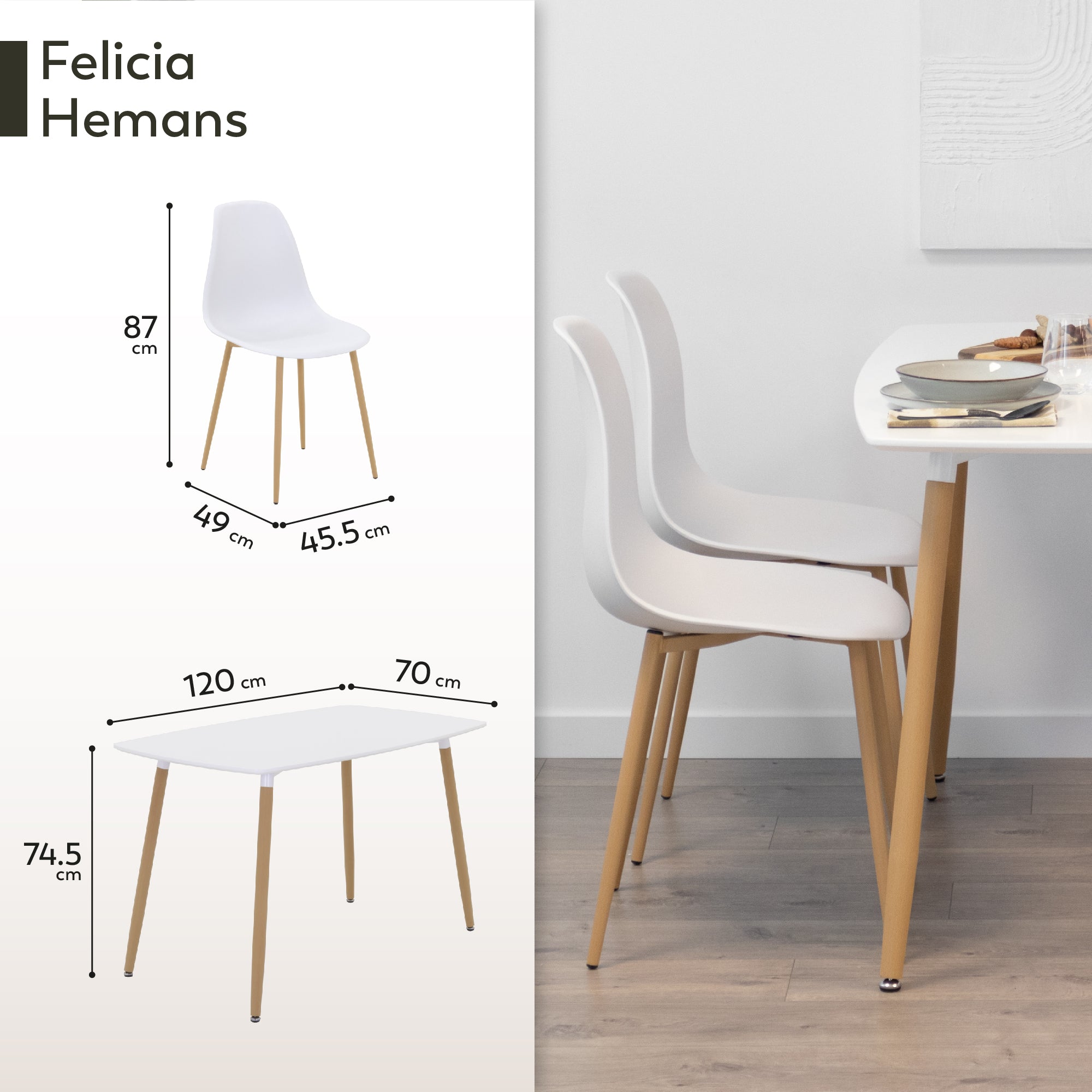 Set Tavolo e Sedie Felicia Hemans, Struttura Metallica Effetto Legno