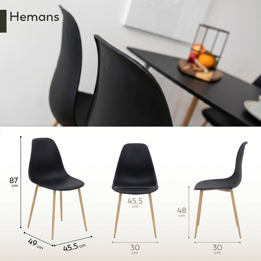 HEMANS - Conjunto de 4 cadeiras de jantar com encosto alto, pernas metálicas efeito madeira e pés antiderrapantes