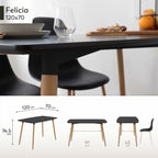 FELICIA - Mesa de jantar – Estrutura metálica efeito madeira, pés antiderrapantes, montagem fácil