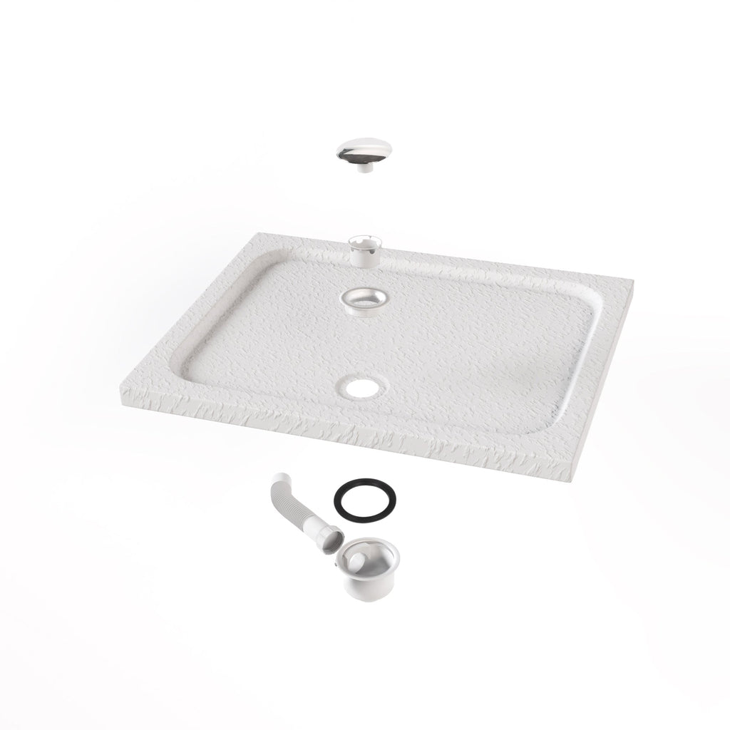 SHIMMER - Piatto doccia bianco Stone acrilico, texture pietra, ultrasottile 5 cm, sifone e valvola inclusi