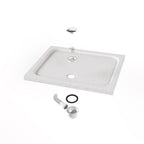 SHIMMER - Piatto doccia bianco Stone acrilico, texture pietra, ultrasottile 5 cm, sifone e valvola inclusi