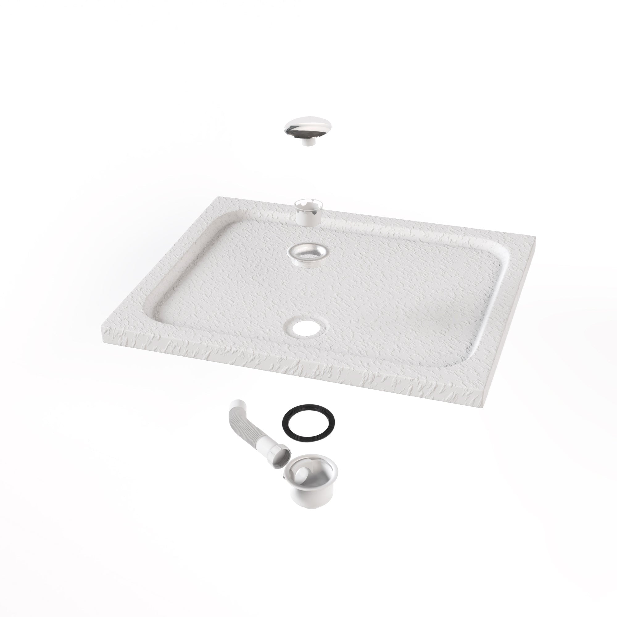 SHIMMER - Piatto doccia bianco Stone acrilico, texture pietra, ultrasottile 5 cm, sifone e valvola inclusi