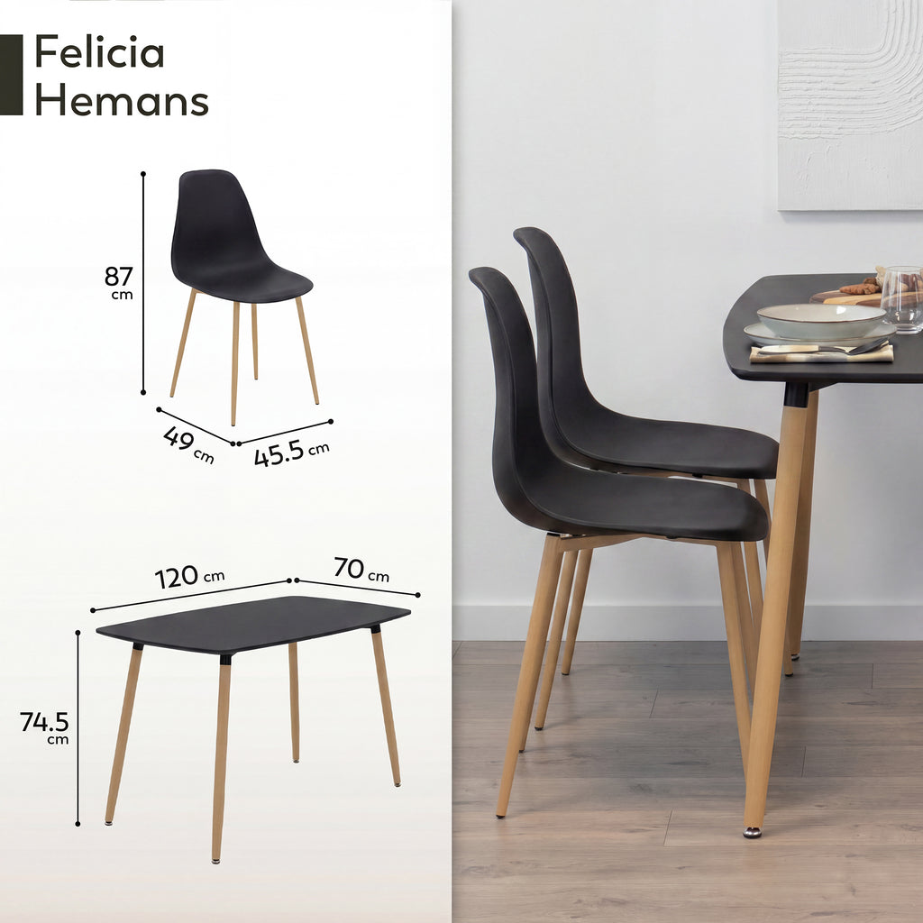 Conjunto de mesa e cadeiras Felicia Hemans, estrutura metálica efeito madeira
