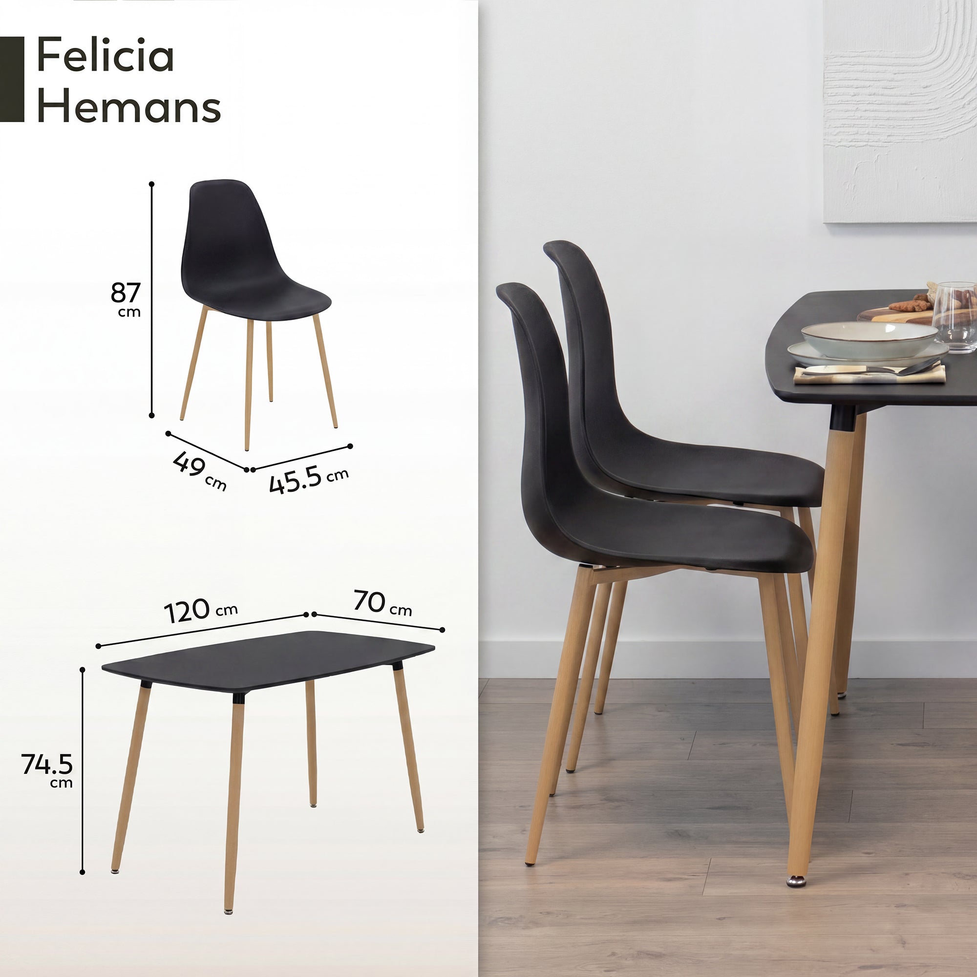 Conjunto de mesa e cadeiras Felicia Hemans, estrutura metálica efeito madeira