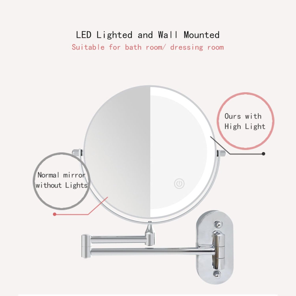 Specchio da barba/trucco ricaricabile con LED, ingrandimento 5X, rotazione 360º