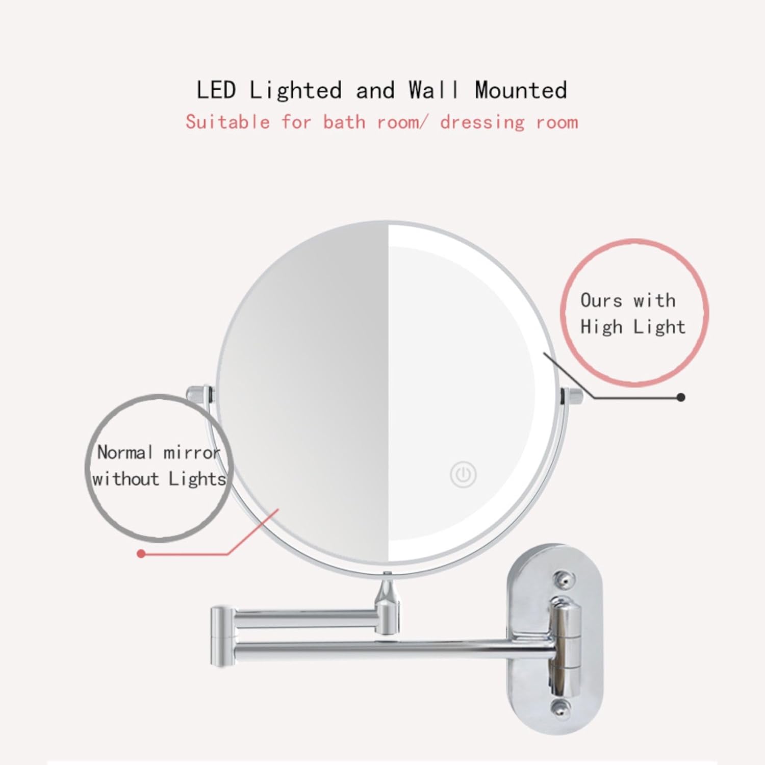 Specchio da barba/trucco ricaricabile con LED, ingrandimento 5X, rotazione 360º