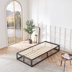 HARUKI - Letto con struttura metallica e doghe in legno naturale, spazio contenitivo di 31,8 cm - Nero o Bianco