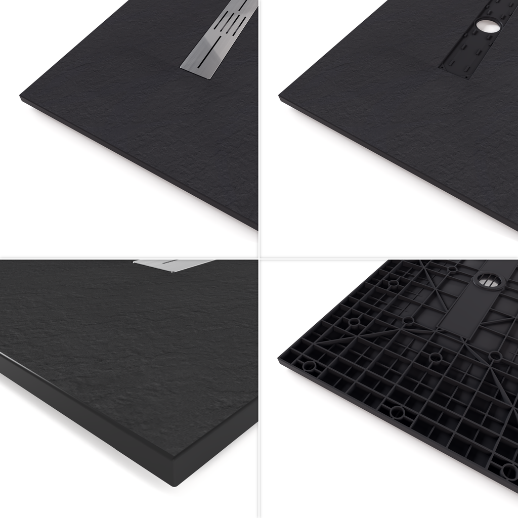 LUMIA - Piatto doccia nero antiscivolo, resistente e durevole - Incl. sifone e griglia inox