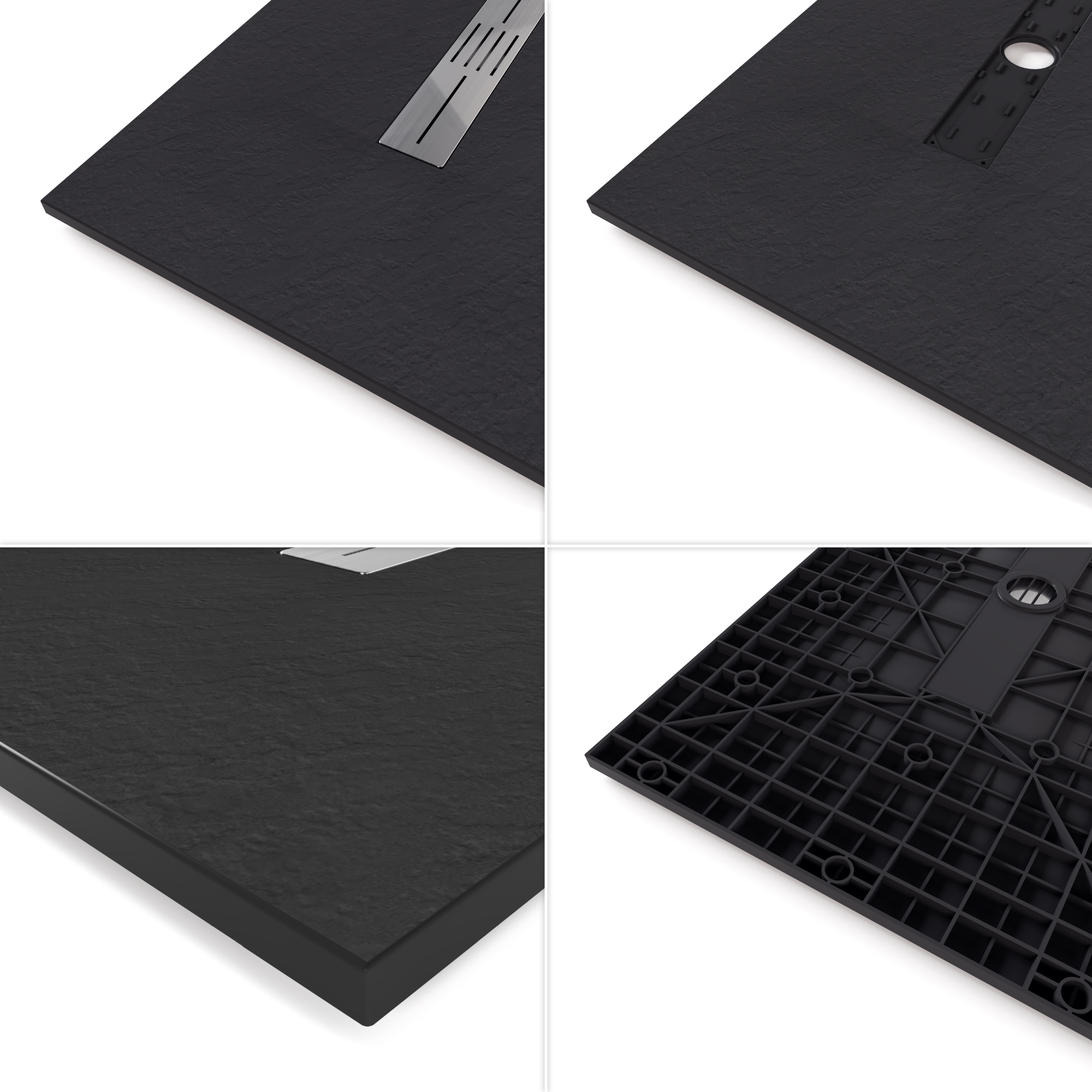LUMIA - Piatto doccia nero antiscivolo, resistente e durevole - Incl. sifone e griglia inox