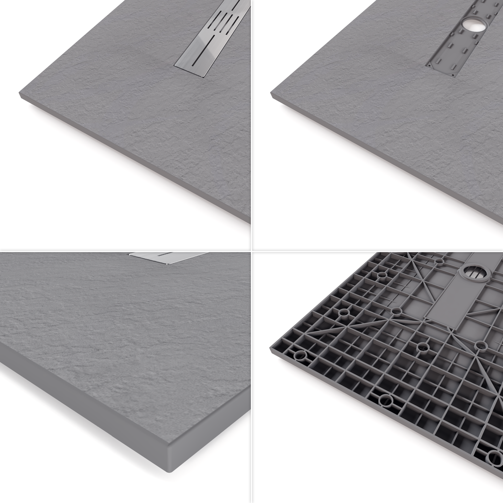 LUMIA - Piatto doccia grigio antiscivolo, resistente e durevole - Incl. sifone e griglia inox