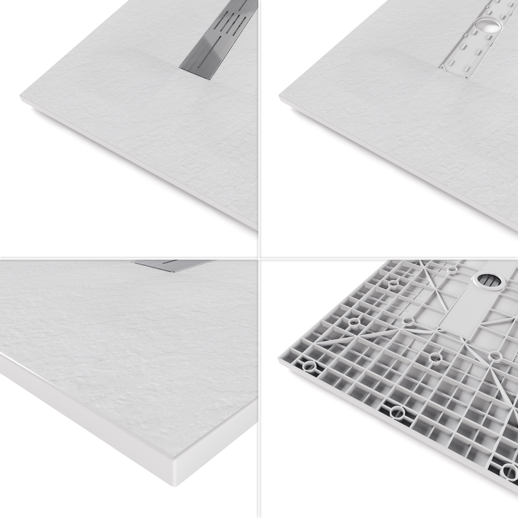 LUMIA - Piatto doccia bianco antiscivolo, resistente e durevole - Incl. sifone e griglia inox