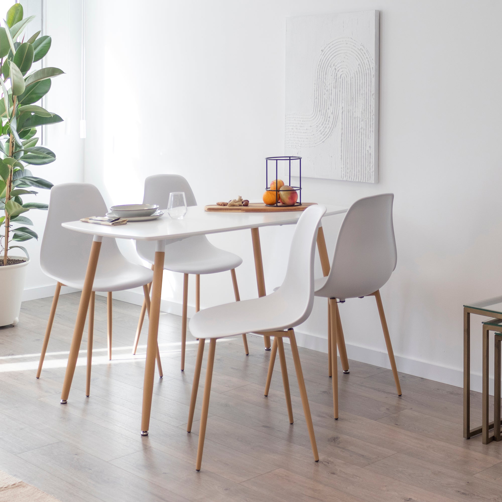 Set Tavolo e Sedie Felicia Hemans, Struttura Metallica Effetto Legno