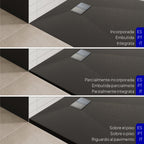 BOREAL - Base de duche preta RAL 7021 SMC antiderrapante GRIPSTONE com sifão incluído
