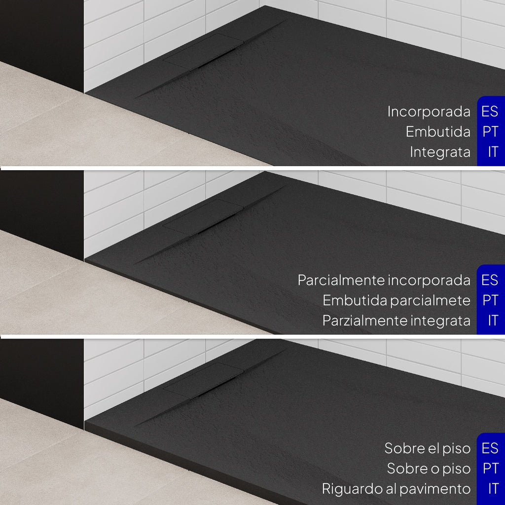 POLAR - Piatto doccia nero antiscivolo, resistente, durevole e facile da pulire - Incl. sifone