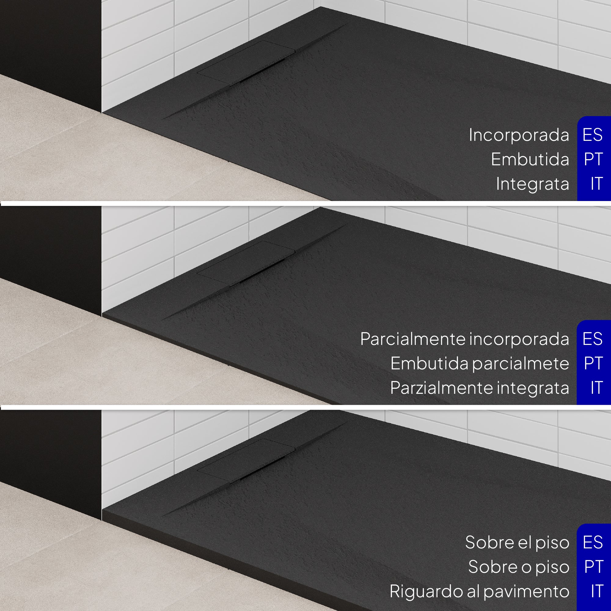 POLAR - Piatto doccia nero antiscivolo, resistente, durevole e facile da pulire - Incl. sifone