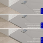 BOREAL - Base de duche cinzenta RAL 7030 SMC antiderrapante GRIPSTONE com sifão incluído