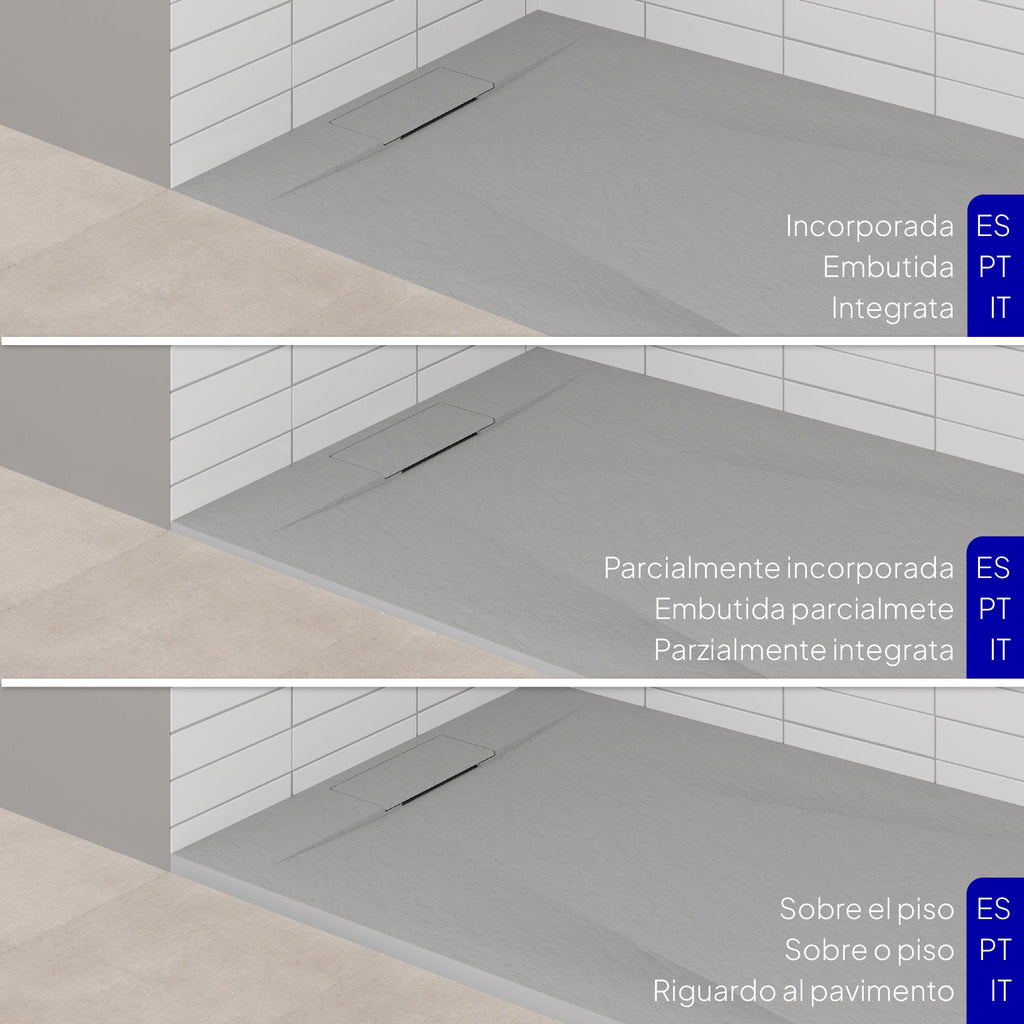 POLAR - Piatto doccia grigio antiscivolo, resistente, durevole e facile da pulire - Incl. sifone
