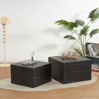 TANEDA - Conjunto de 2 mesas de centro quadradas em MDF preto com veios decorativos – 60 e 51 cm