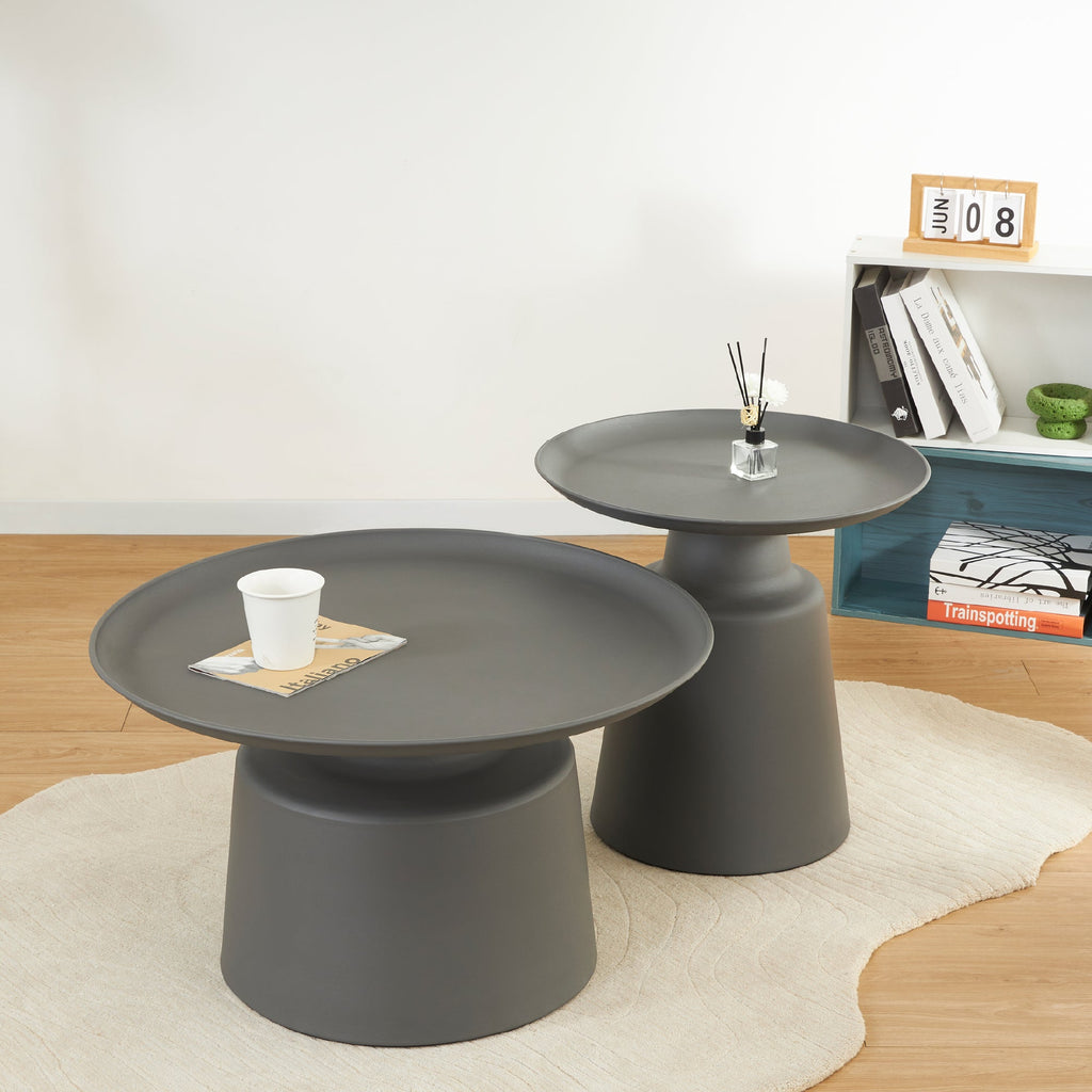 ONAT - Set di 2 tavolini da caffè/centro con struttura metallica e finitura nera (Ø 65 e Ø 45 cm)