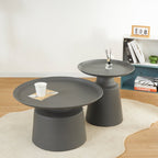 ONAT - Set di 2 tavolini da caffè/centro con struttura metallica e finitura nera (Ø 65 e Ø 45 cm)