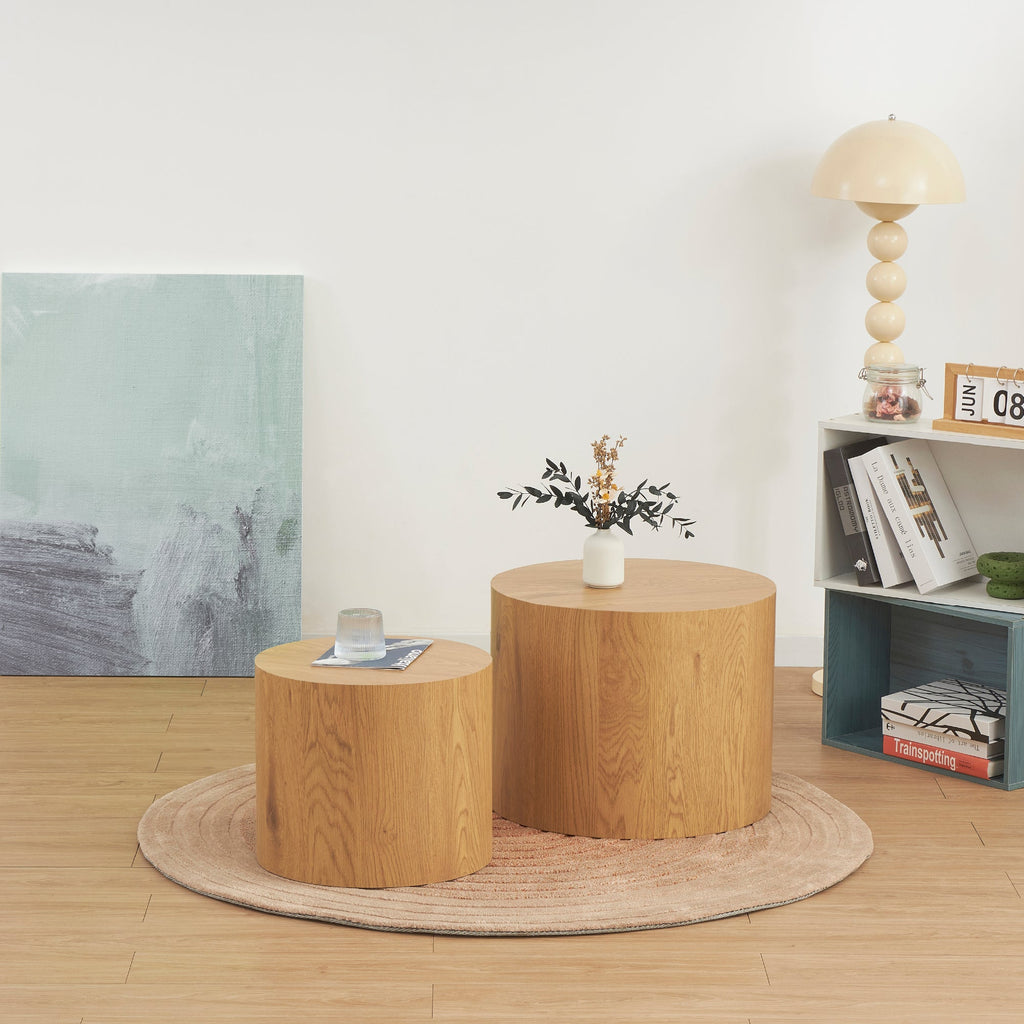 YANKA - Conjunto de 2 mesas de centro en MDF con acabado efecto madera - Ø 49 y Ø 38 cm