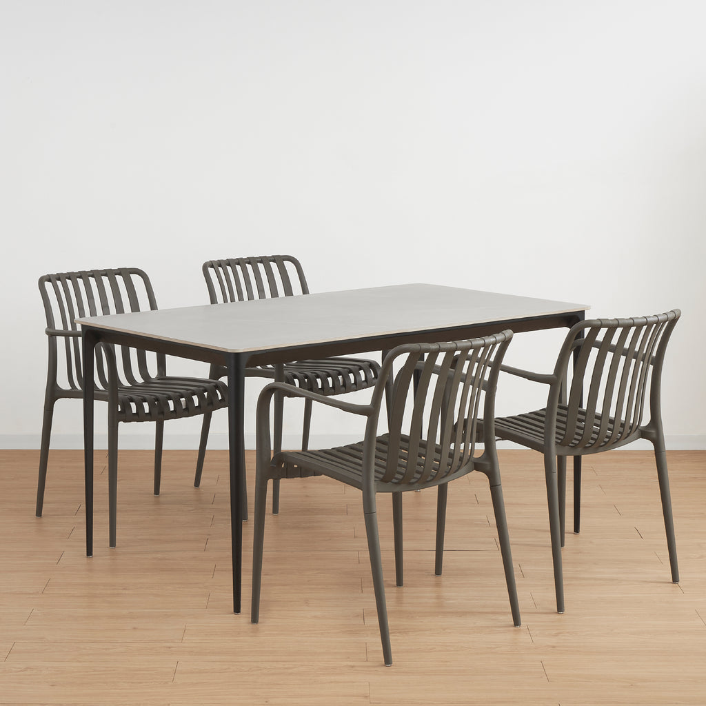 RUTH - Mesa de refeição para interior e exterior em cerâmica com efeito pedra e alumínio, 140x80 cm