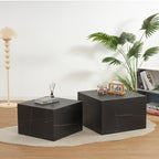 TANEDA - Conjunto de 2 mesas de centro quadradas em MDF preto com veios decorativos – 60 e 51 cm