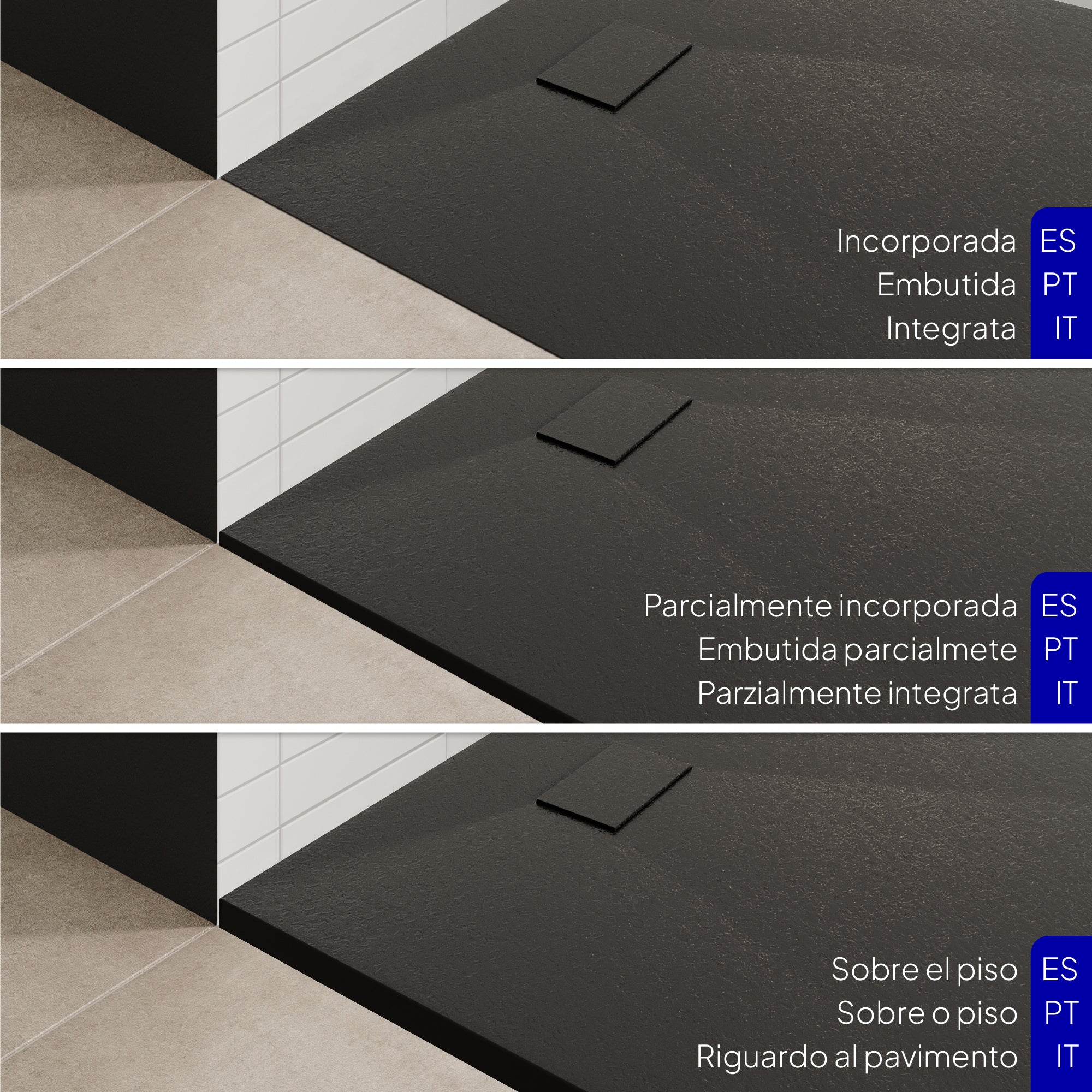 BOREAL - Piatto doccia nero antiscivolo, resistente, durevole e facile da pulire - Incl. sifone