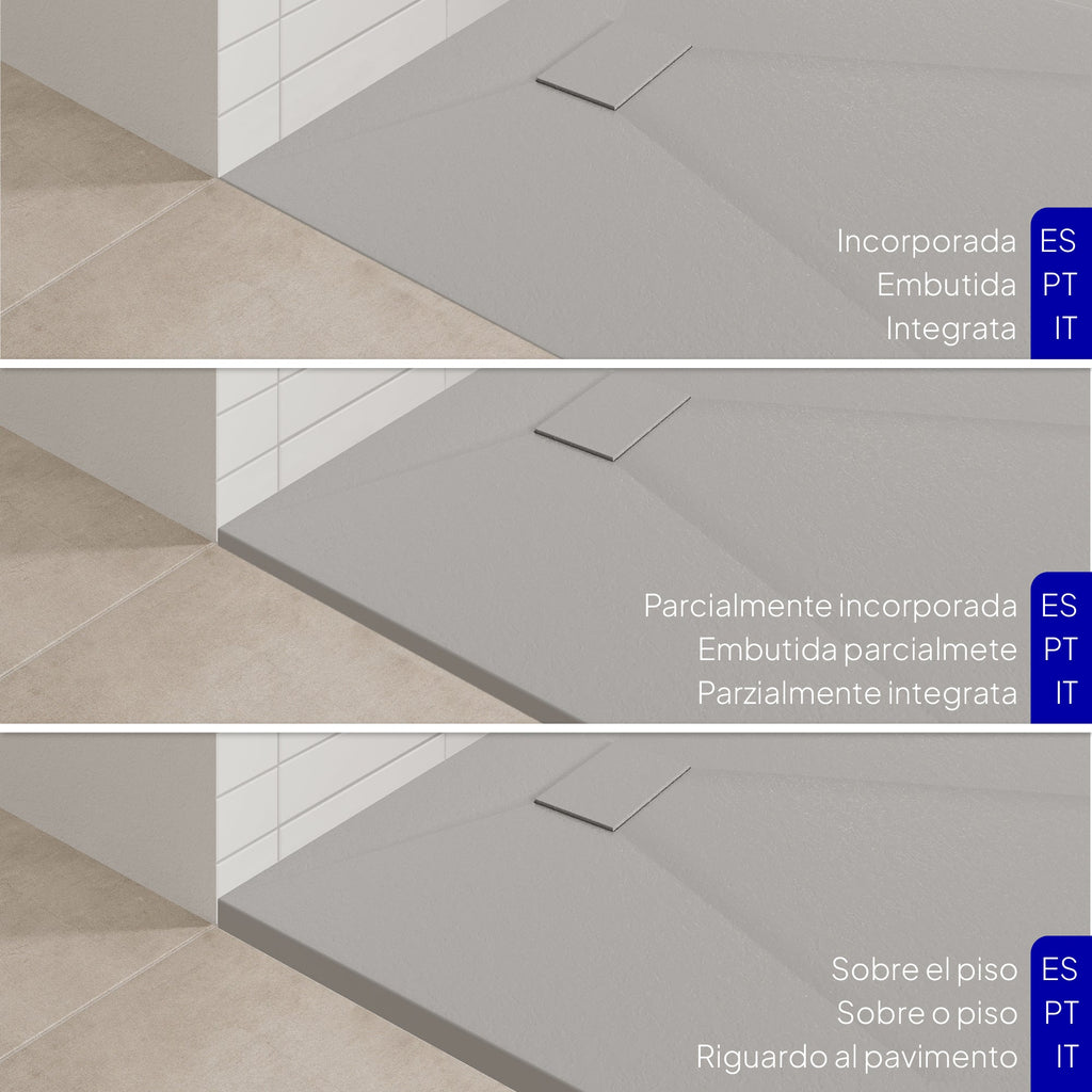 BOREAL - Piatto doccia grigio antiscivolo, resistente, durevole e facile da pulire - Incl. sifone