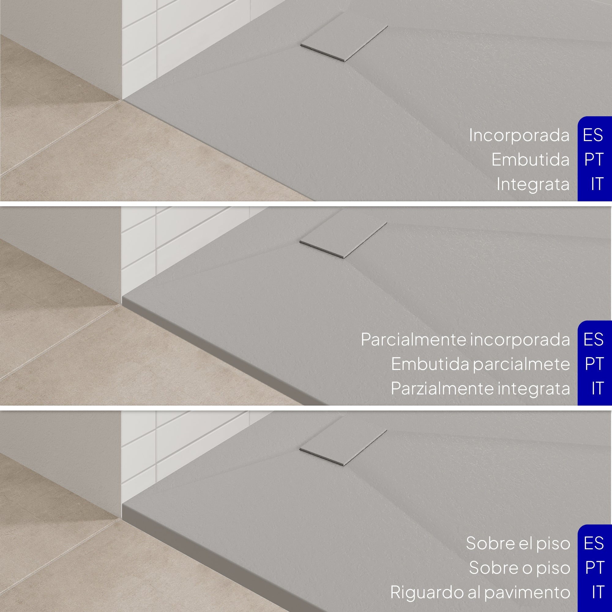 BOREAL - Piatto doccia grigio antiscivolo, resistente, durevole e facile da pulire - Incl. sifone