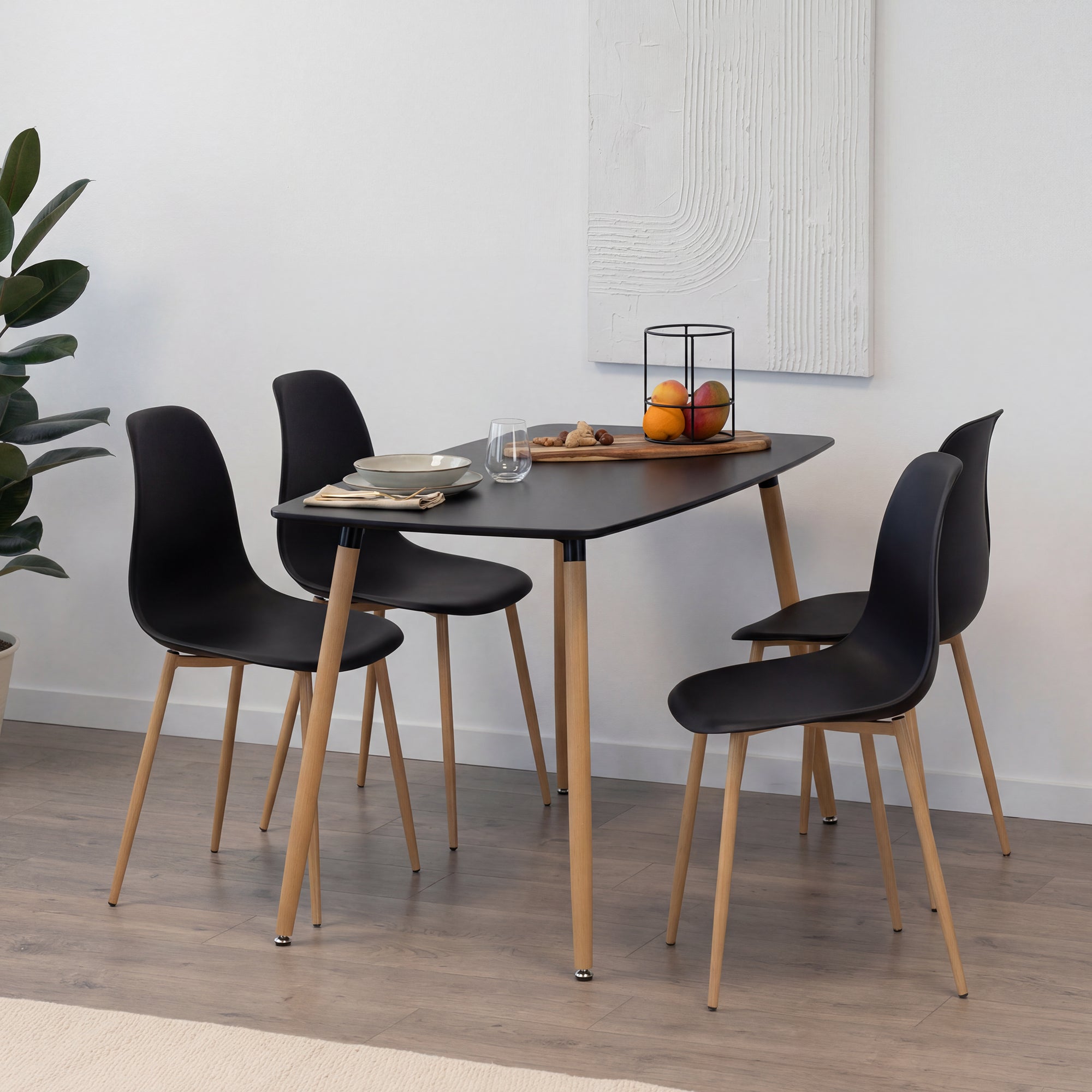 Conjunto de mesa e cadeiras Felicia Hemans, estrutura metálica efeito madeira