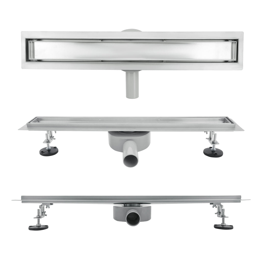 Scarico Doccia Lineare INOX - Copertura Argentata, Filtro e Sifone 360º - Modello B1