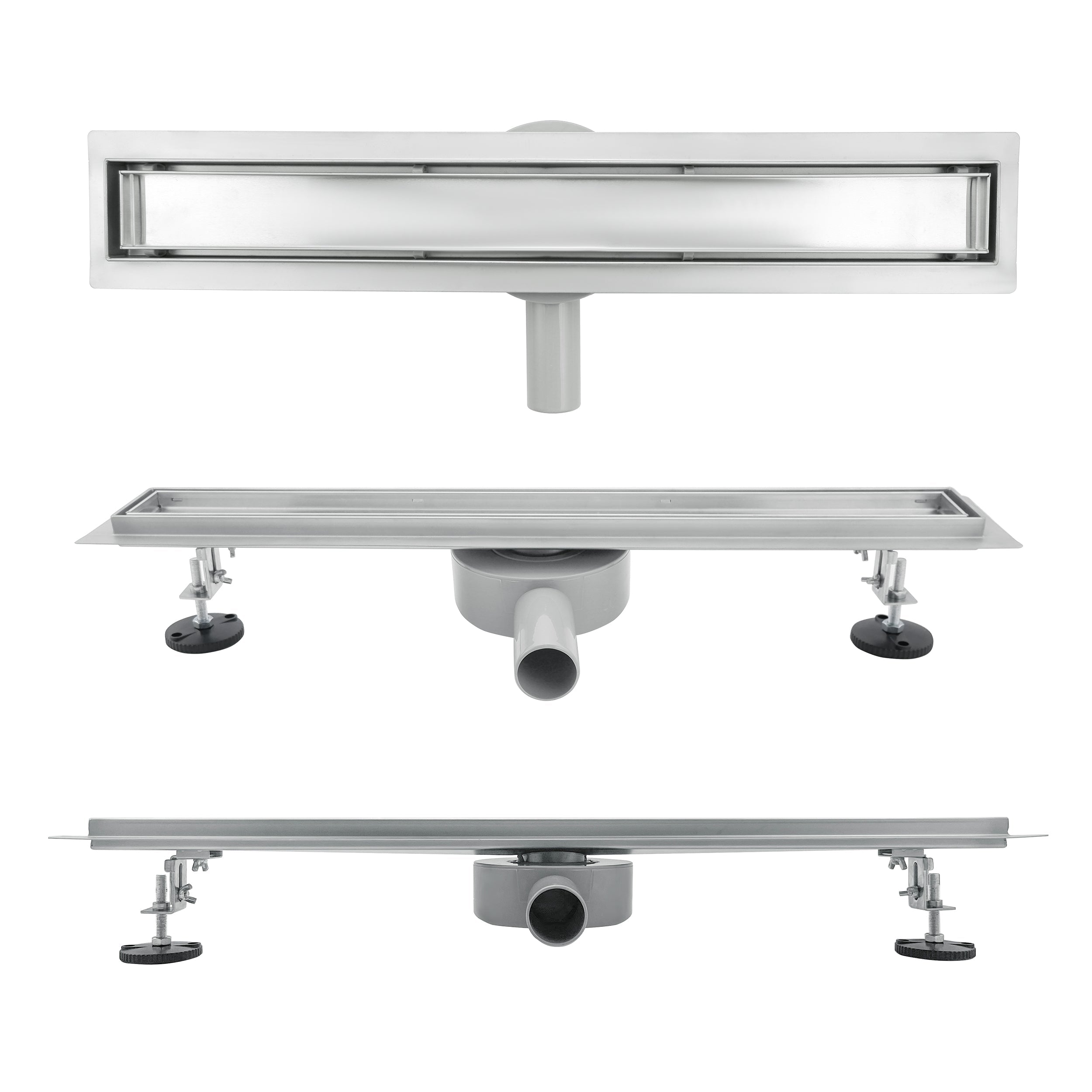 Scarico Doccia Lineare INOX - Copertura Argentata, Filtro e Sifone 360º - Modello B1