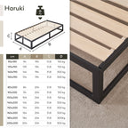 HARUKI - Letto con struttura metallica e doghe in legno naturale, spazio contenitivo di 31,8 cm - Nero o Bianco