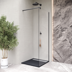 HIEMAL - Piatto doccia nero antiscivolo, resistente e durevole - Incl. sifone e griglia inox