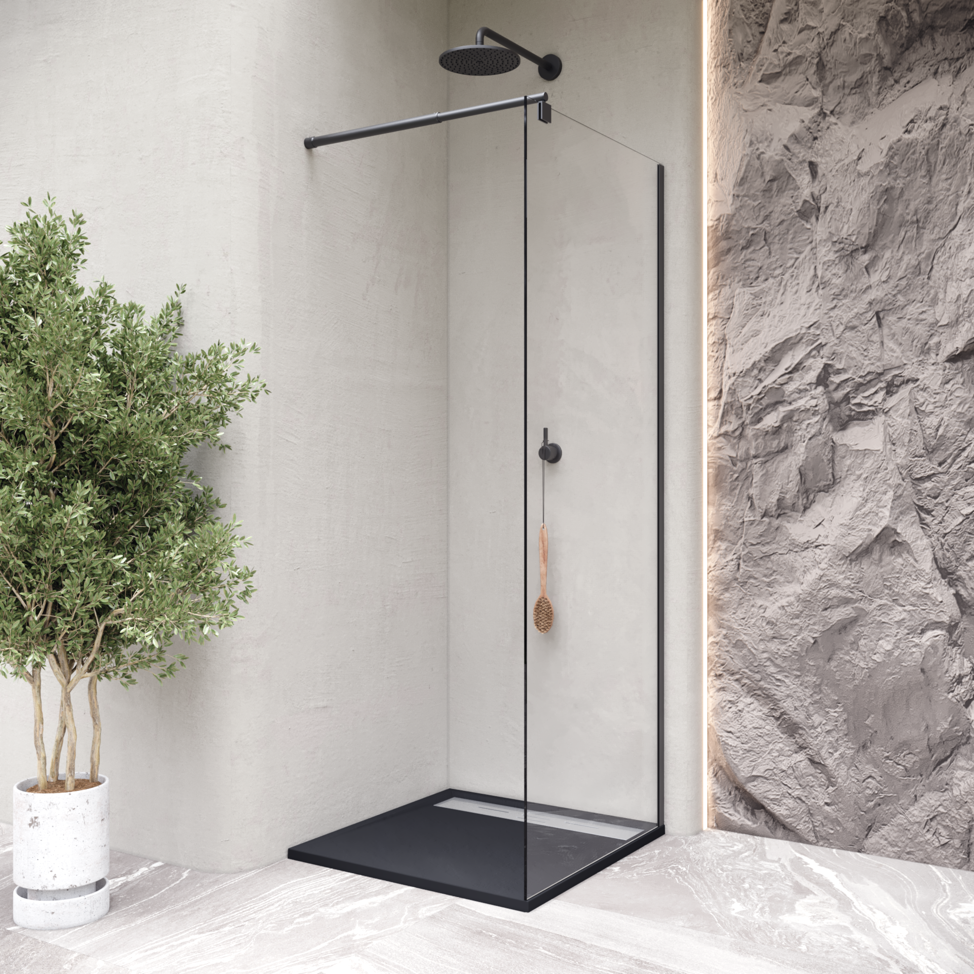 HIEMAL - Piatto doccia nero antiscivolo, resistente e durevole - Incl. sifone e griglia inox