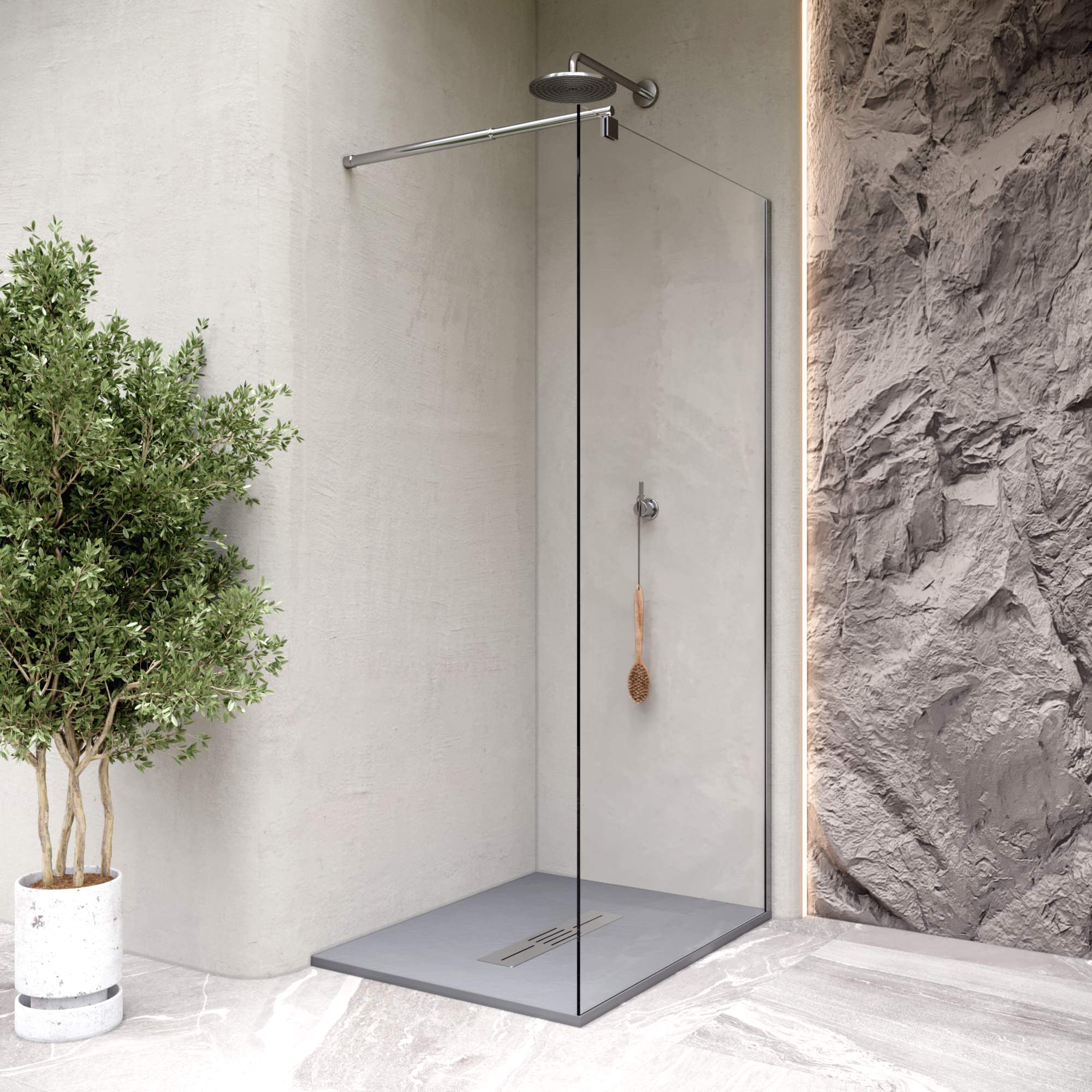 LUMIA - Piatto doccia grigio antiscivolo, resistente e durevole - Incl. sifone e griglia inox