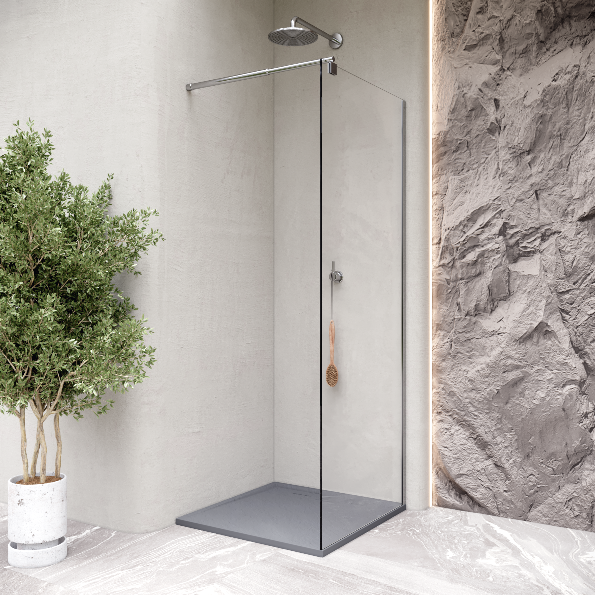 HIEMAL - Piatto doccia grigio antiscivolo, resistente e durevole - Incl. sifone e griglia inox