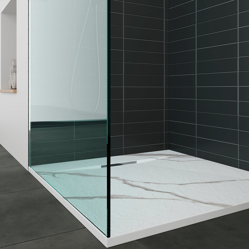 POLAR - Piatto doccia Carrara antiscivolo, resistente, durevole e facile da pulire - Incl. sifone