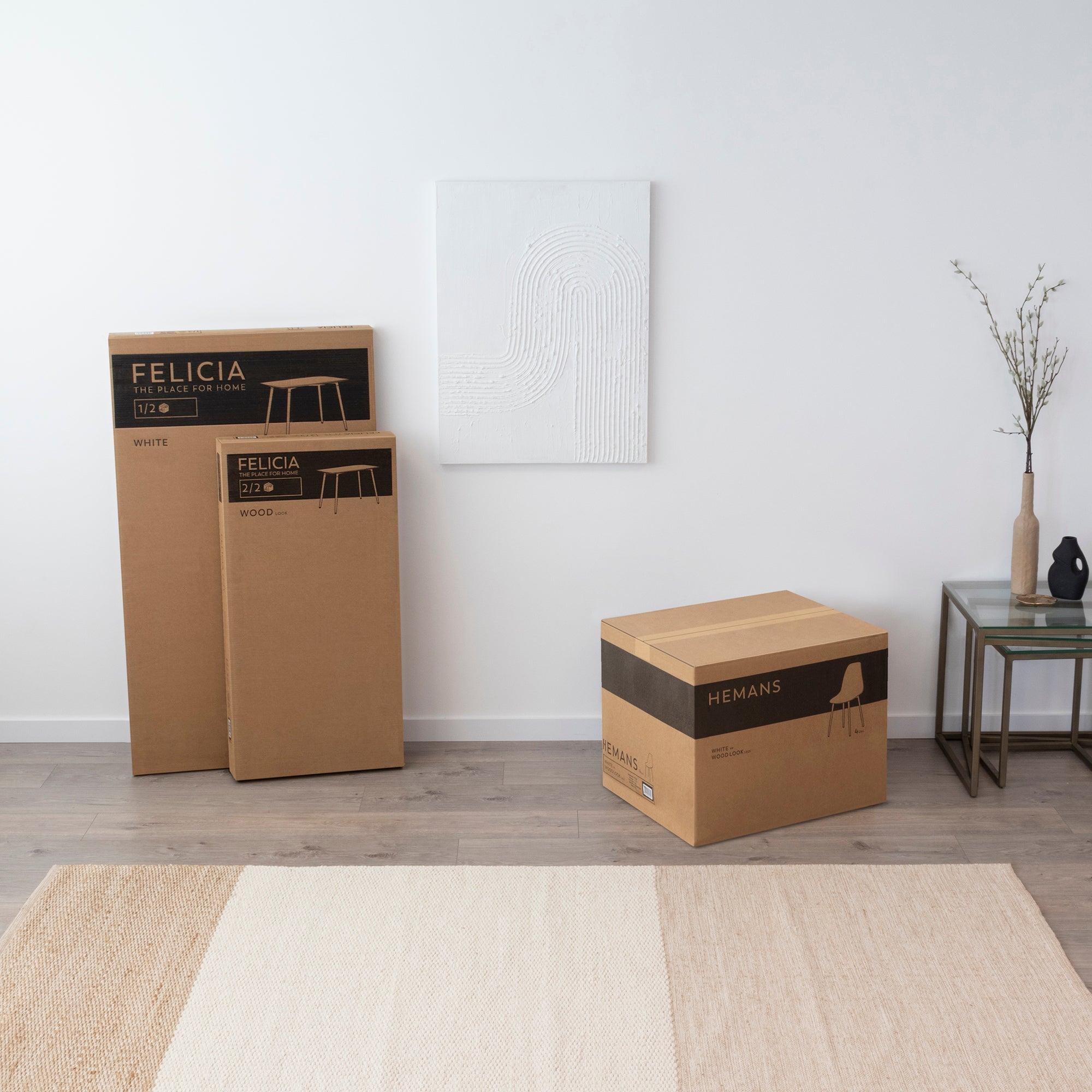 Set Tavolo e Sedie Felicia Hemans, Struttura Metallica Effetto Legno