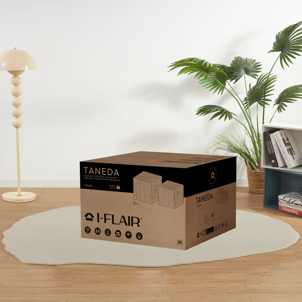 TANEDA - Conjunto de 2 mesas de centro quadradas em MDF preto com veios decorativos – 60 e 51 cm