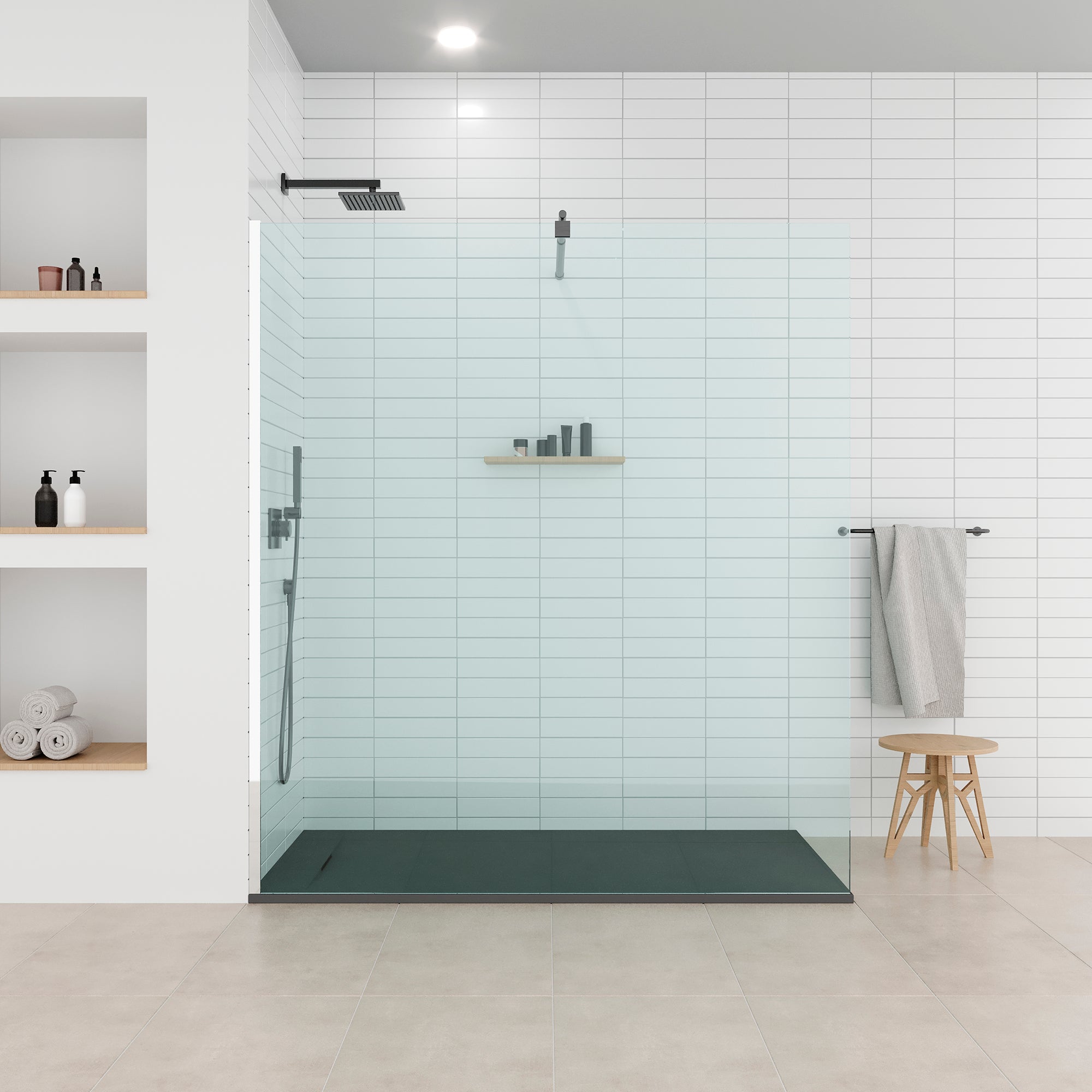 POLAR - Piatto doccia nero antiscivolo, resistente, durevole e facile da pulire - Incl. sifone